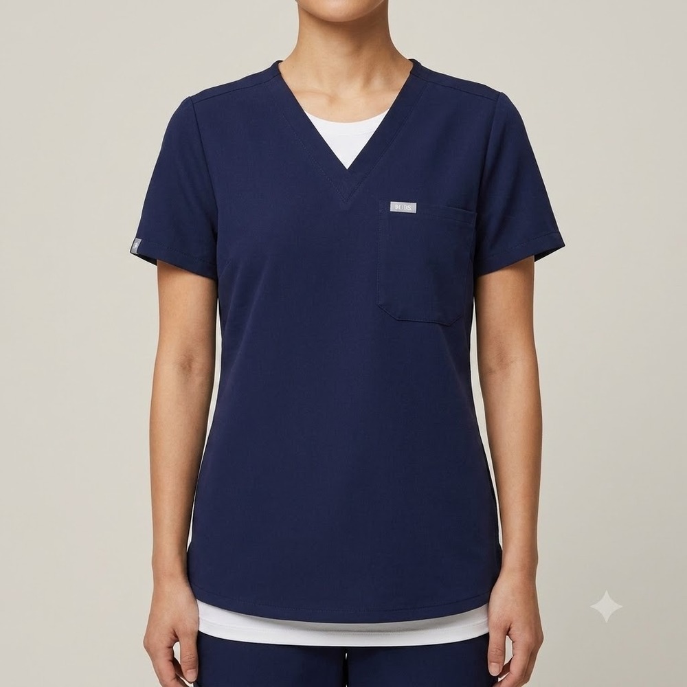 FIGS Technical Collection Scrub Top Womens XXS Navy Blue V-Neck Stretch